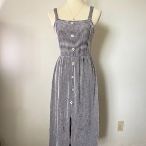 Striped Button Front Midi Dress